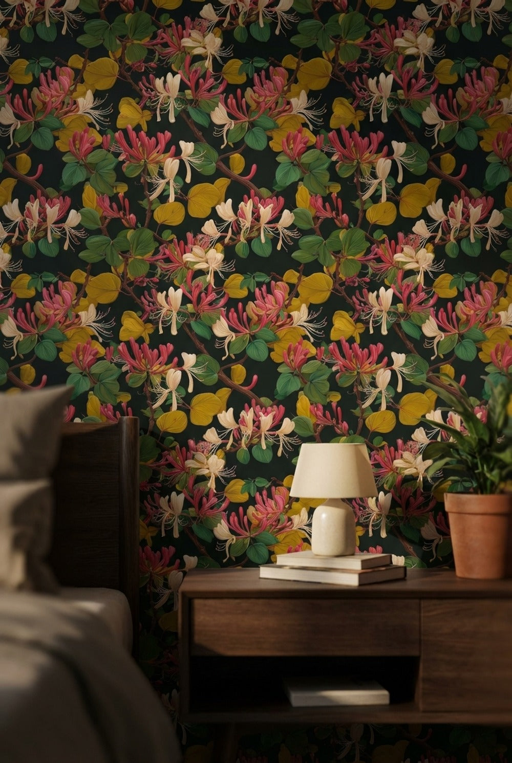Dark Botanical Wildflower Burst Wallpaper