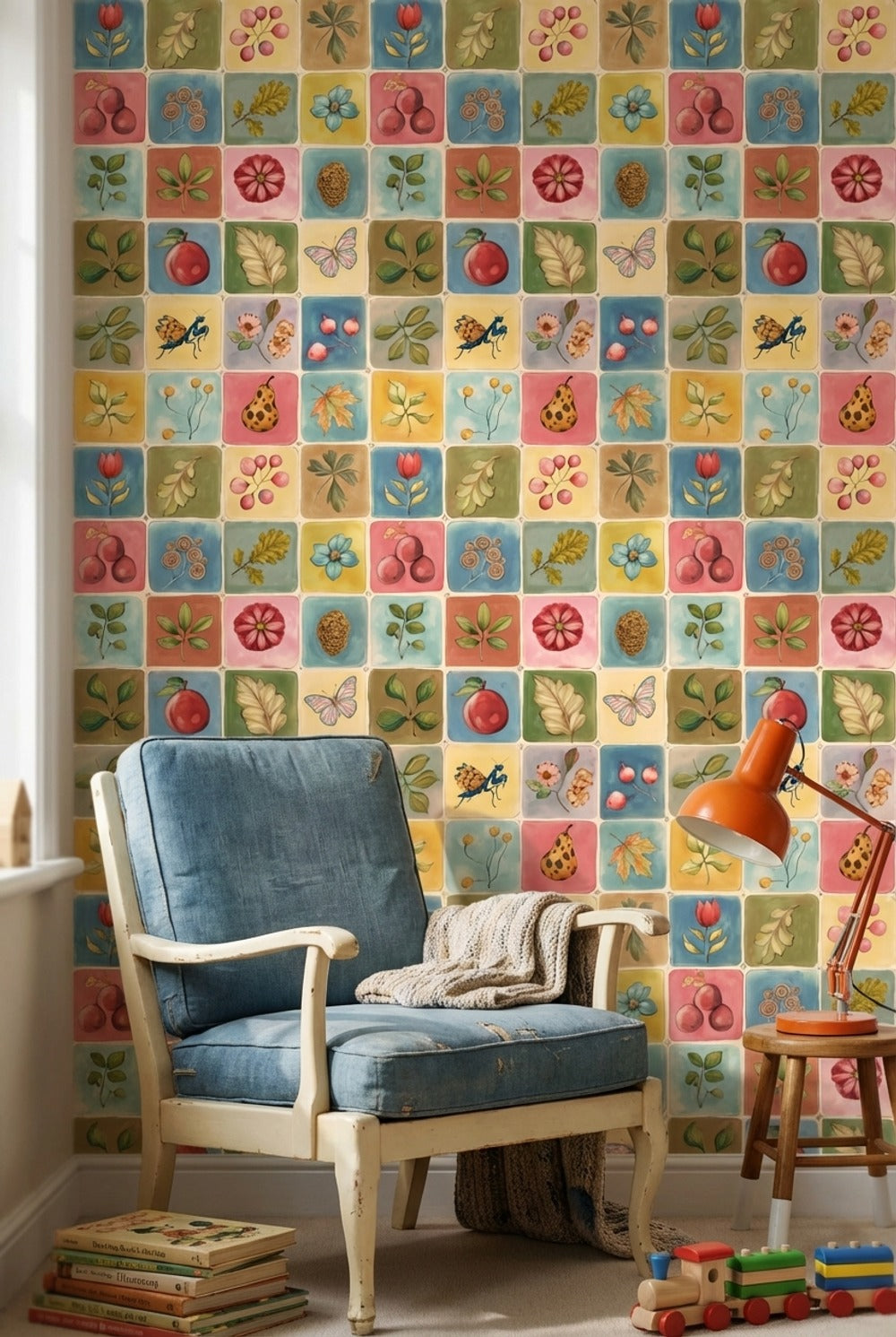 Vintage Multicolor Nature and Floral Pattern Wallpaper