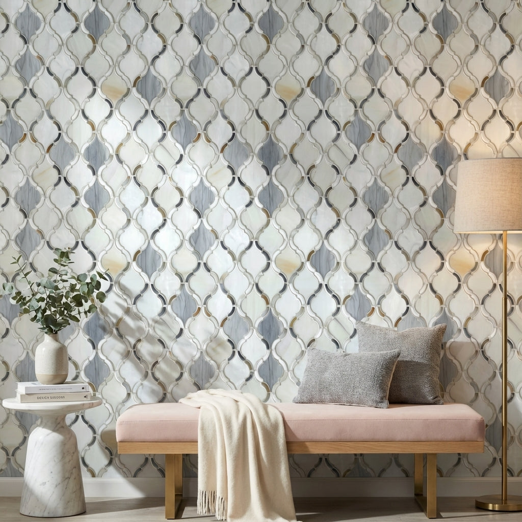 White and Gray Geometric Trellis Wallpaper