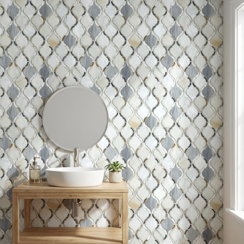 White and Gray Geometric Trellis Wallpaper