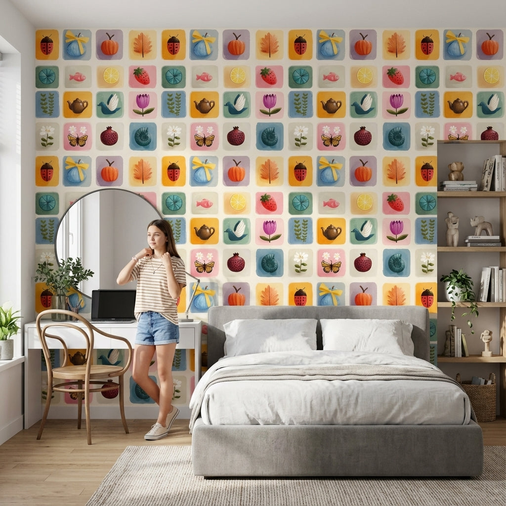 Multicolor Whimsical Botanical Pattern Wallpaper