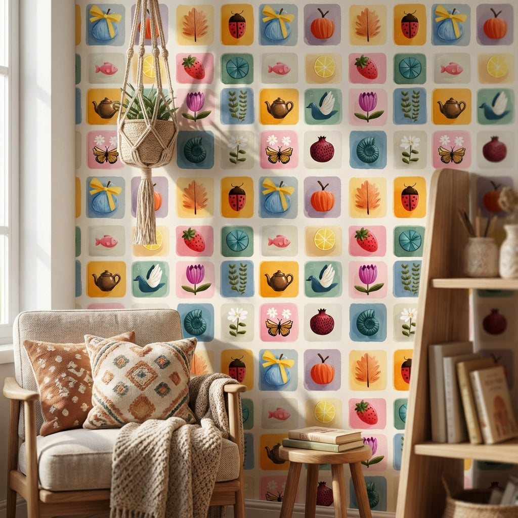 Multicolor Whimsical Botanical Pattern Wallpaper
