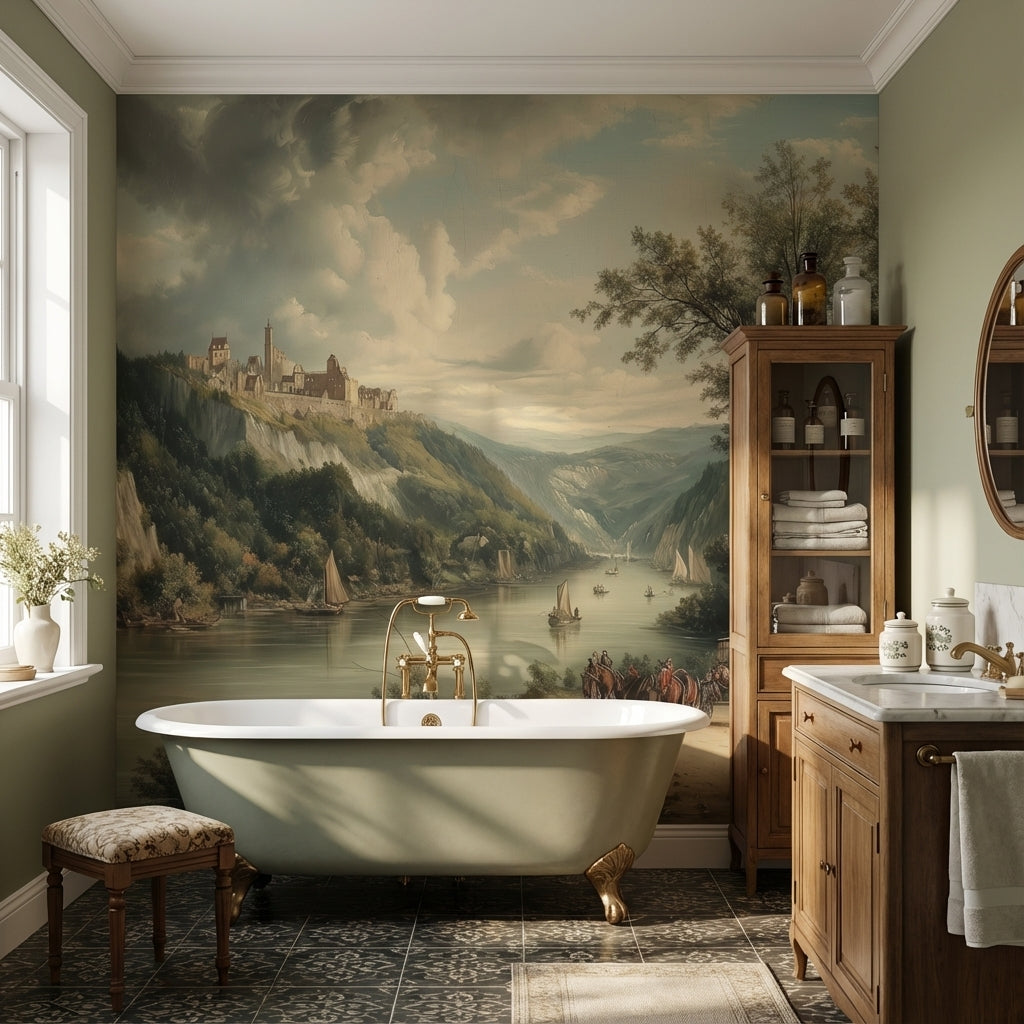 Castle Landscape Wallpaper River Removable Forest Wall Mural