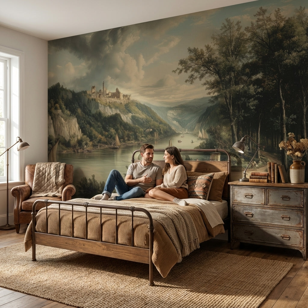 Castle Landscape Wallpaper River Removable Forest Wall Mural