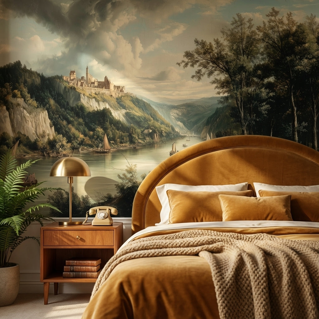 Castle Landscape Wallpaper River Removable Forest Wall Mural