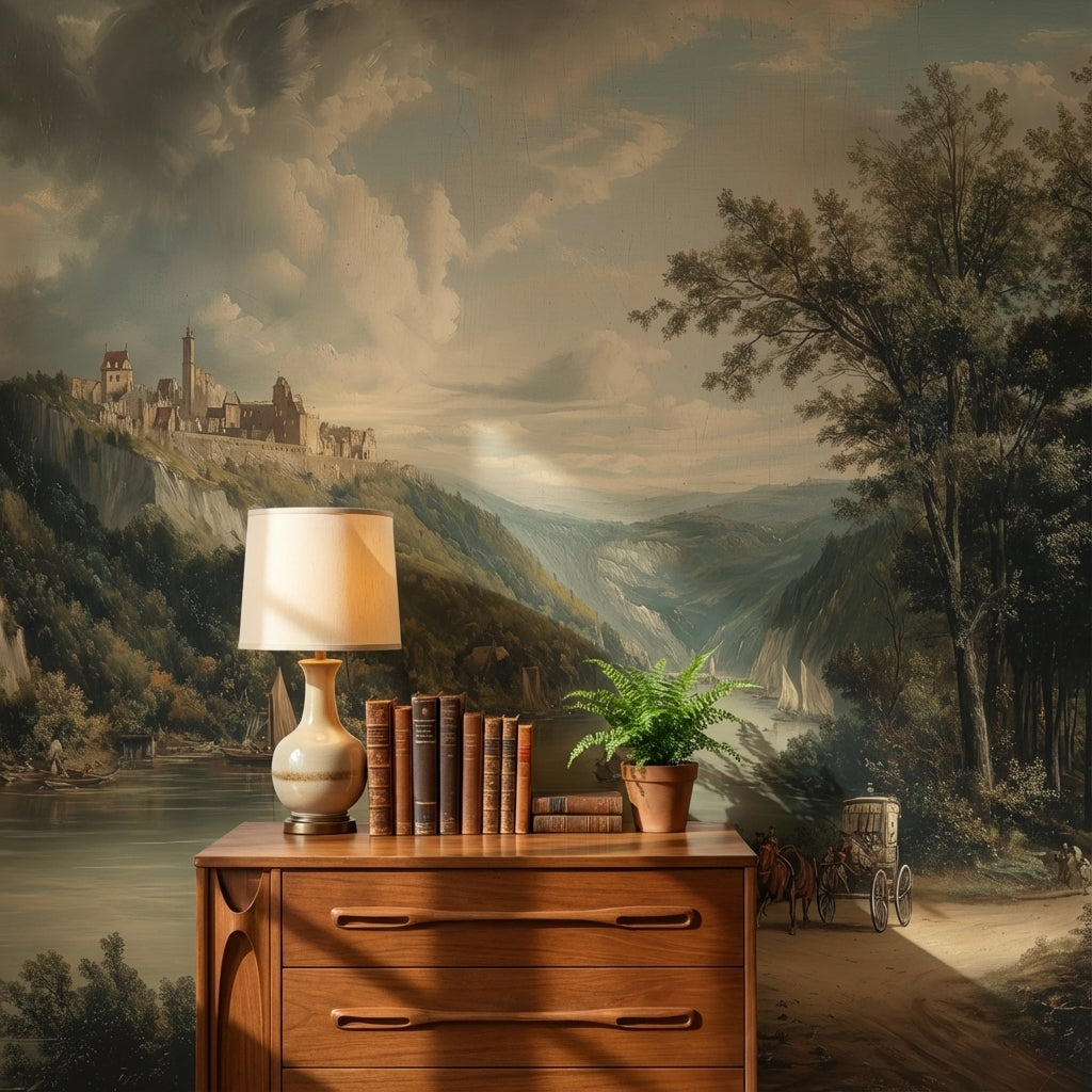 Castle Landscape Wallpaper River Removable Forest Wall Mural
