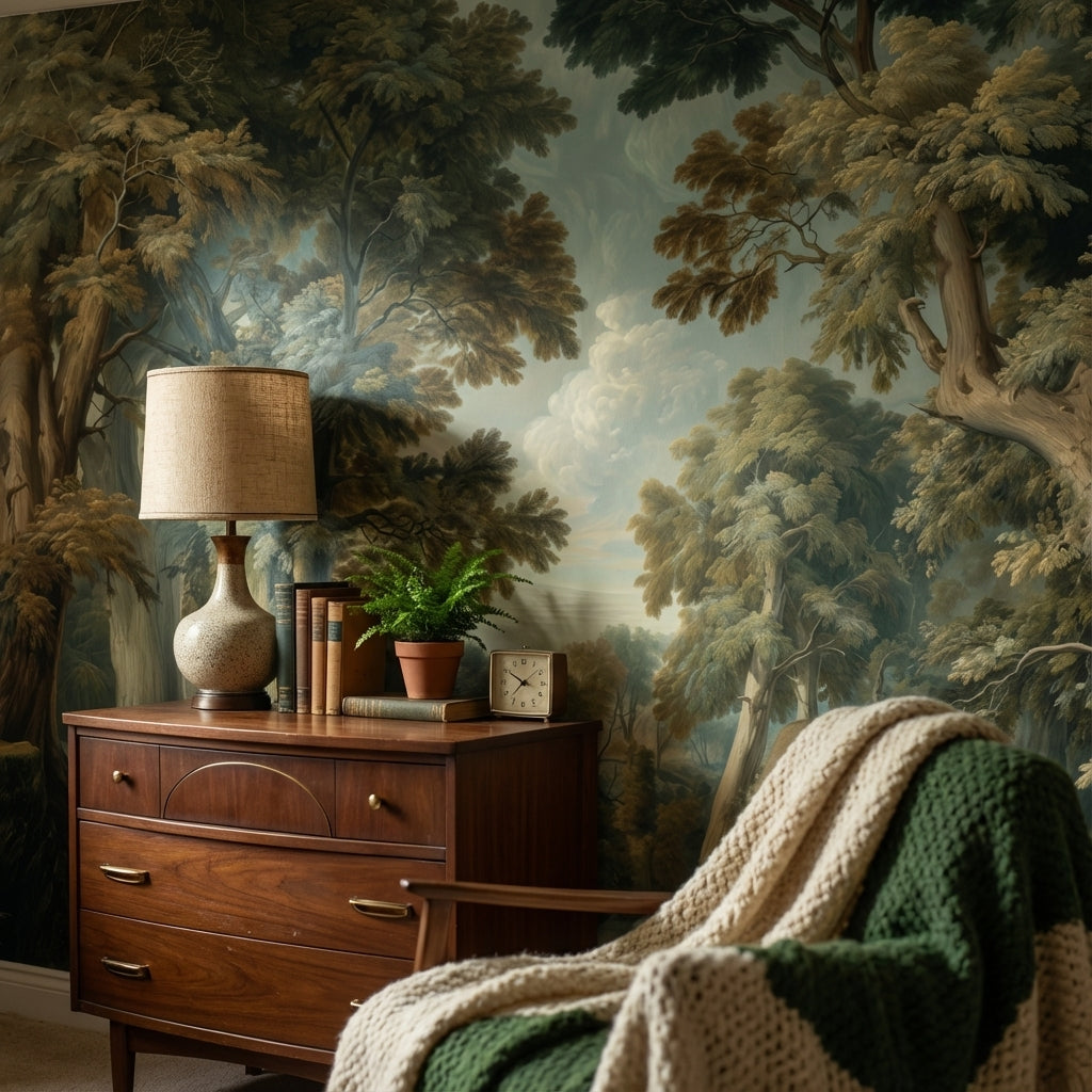 Shades Of Green Wallpaper Vintage Forest Wall Mural