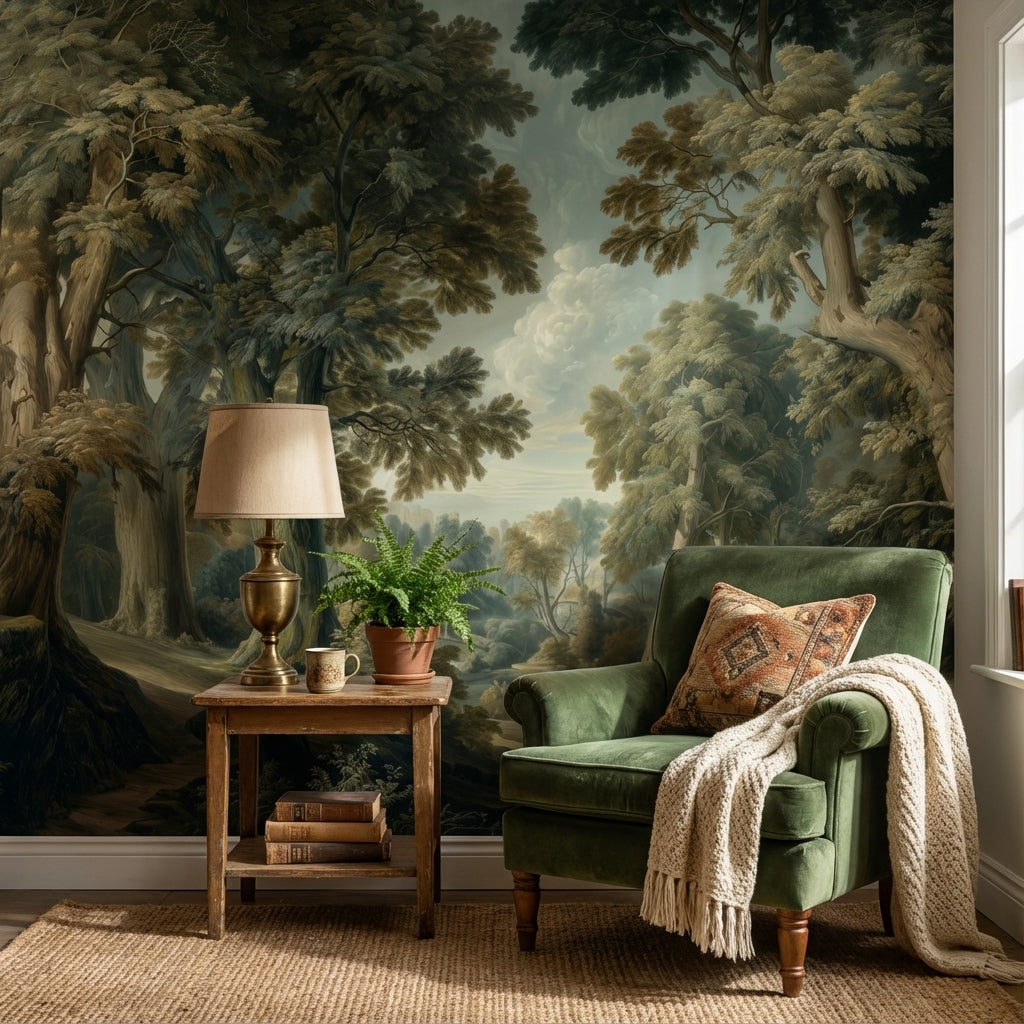 Shades Of Green Wallpaper Vintage Forest Wall Mural