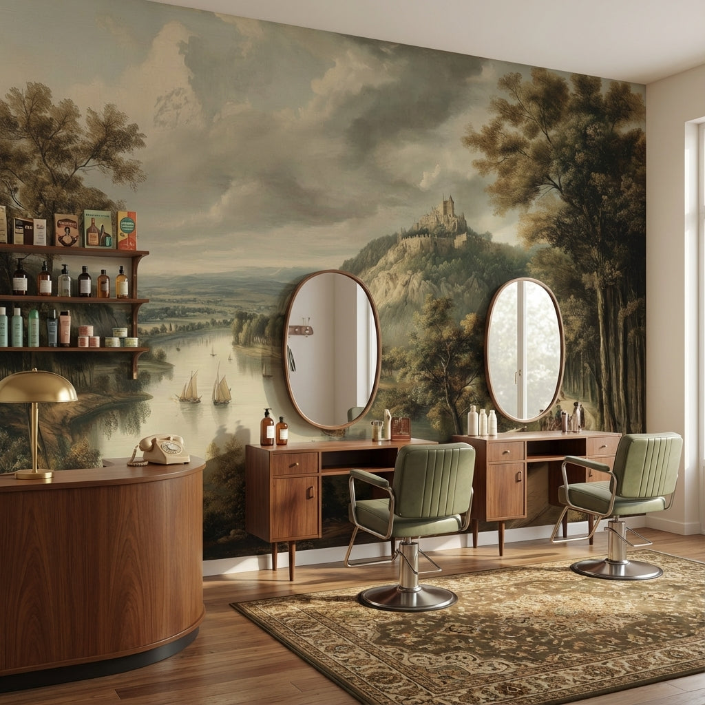 Castle Landscape Wallpaper River Traditional Wall Decor