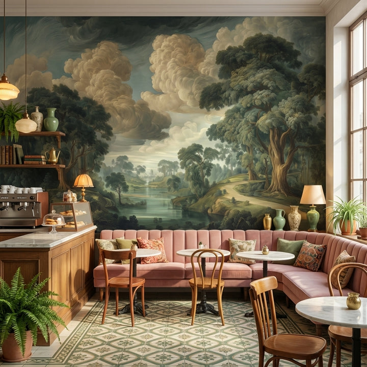 Shades Of Green Wallpaper River Removable Cloud Wall Mural