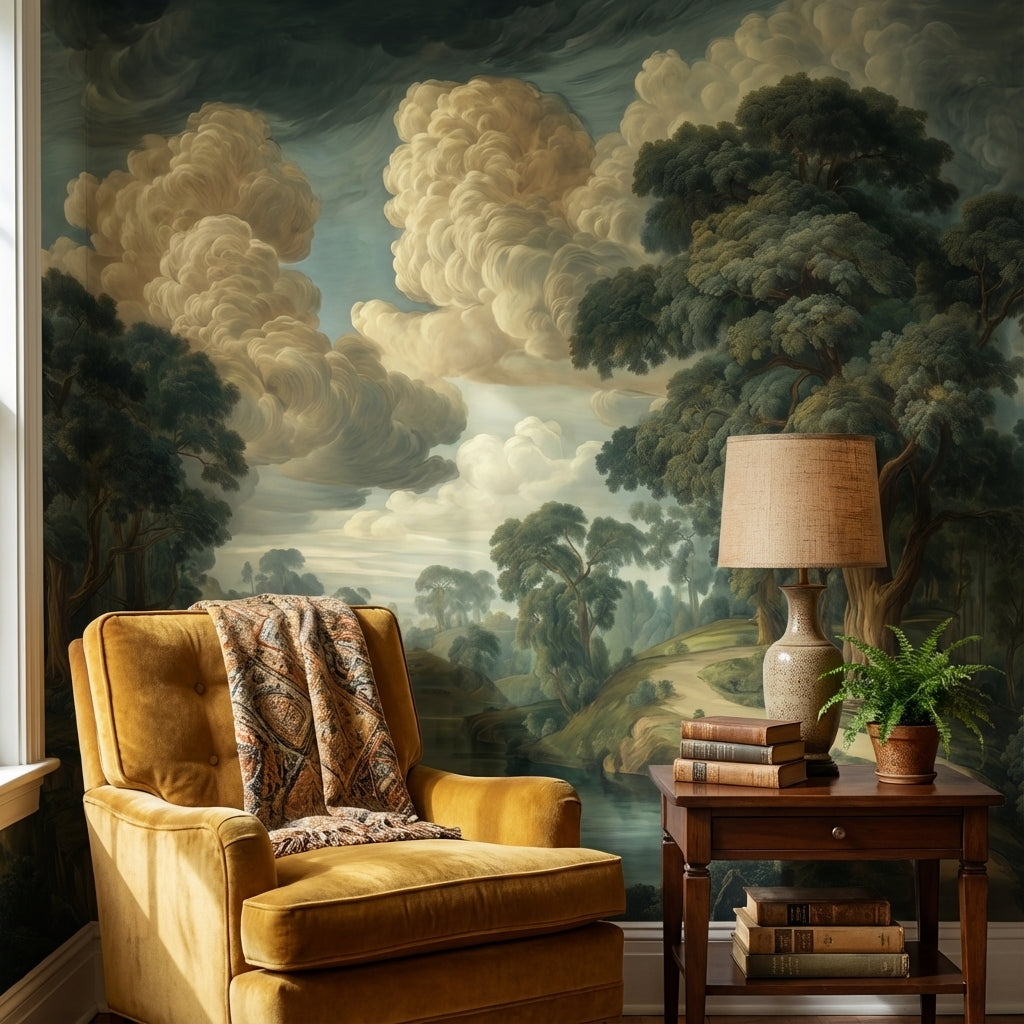 Shades Of Green Wallpaper River Removable Cloud Wall Mural