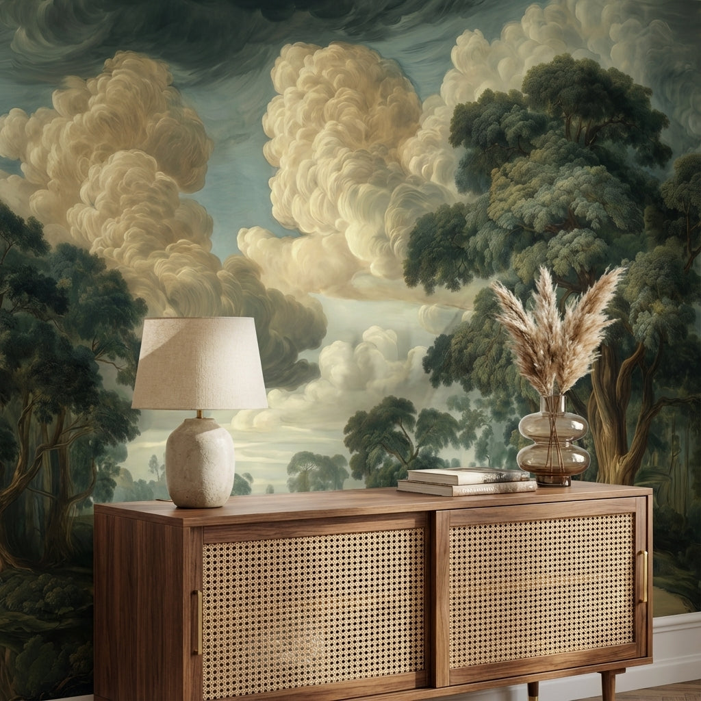 Shades Of Green Wallpaper River Removable Cloud Wall Mural