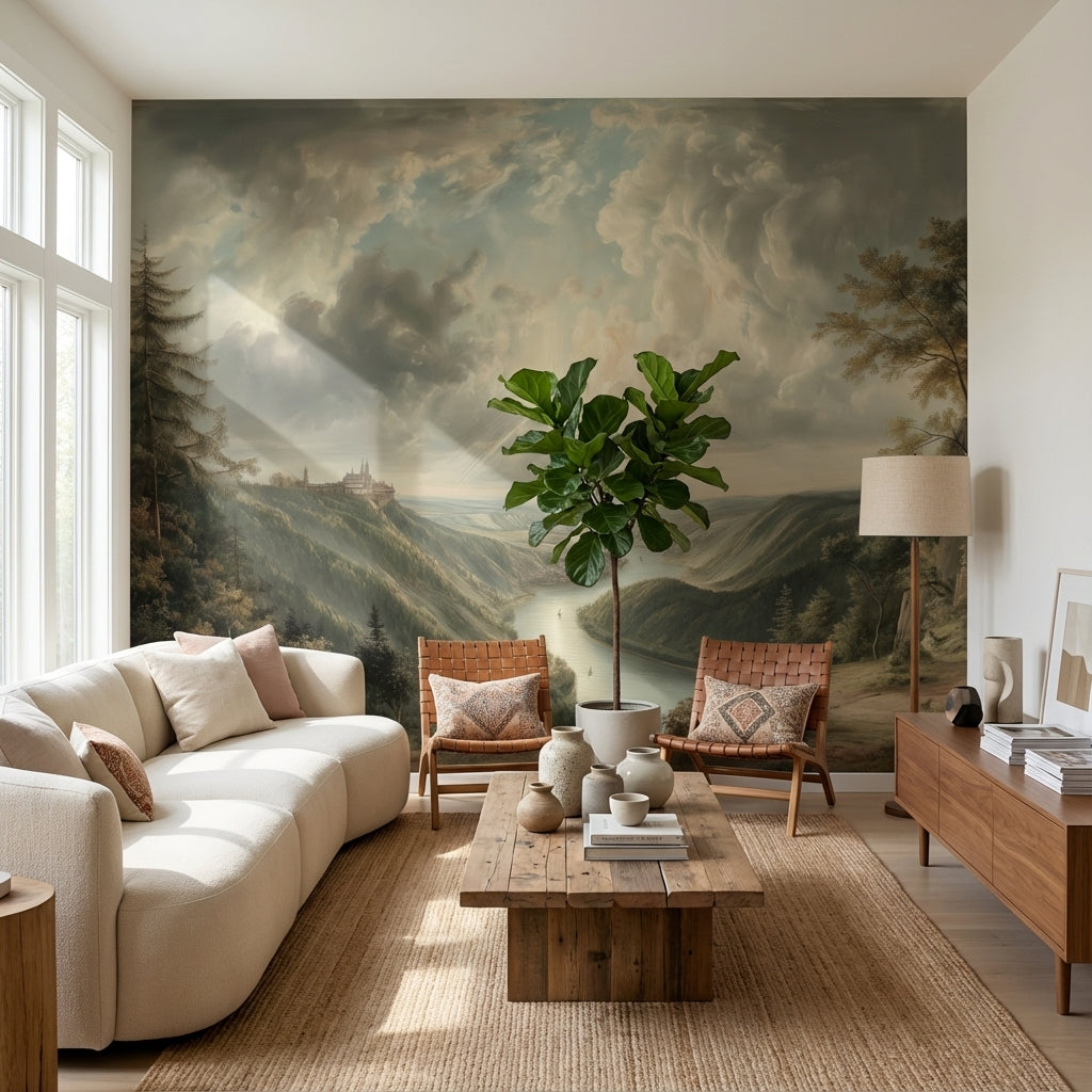 Landscape Wallpaper River Removable Castle Wall Mural