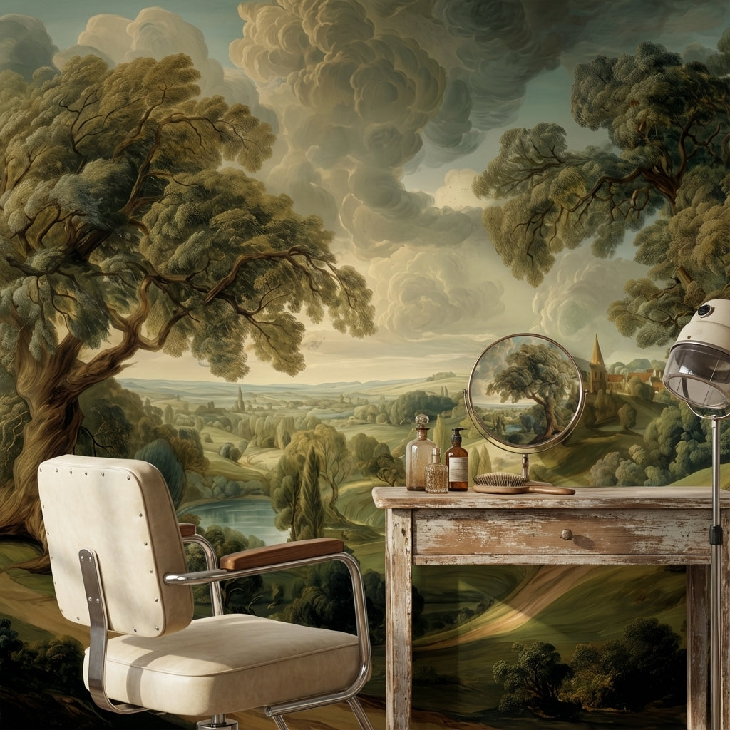 Shades Of Green Wallpaper Village Removable Hill Wall Mural