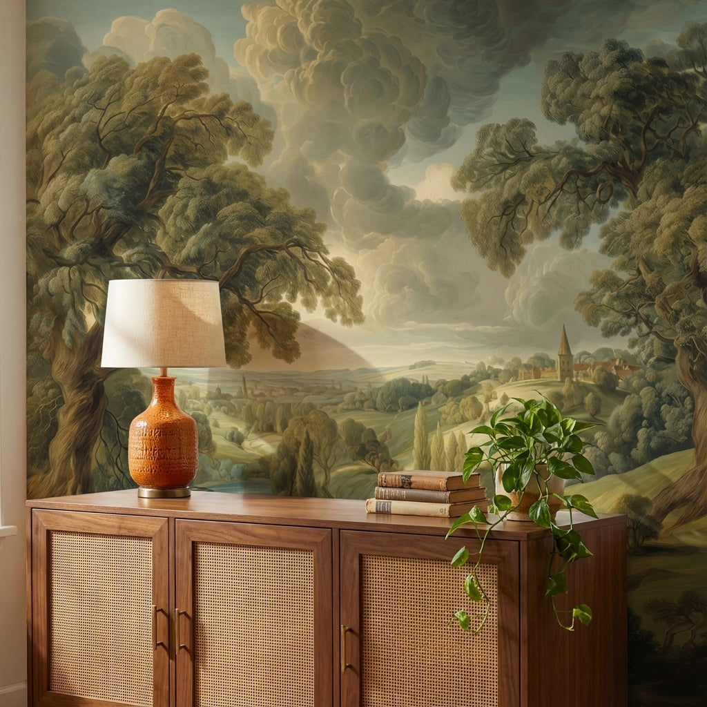 Shades Of Green Wallpaper Village Removable Hill Wall Mural