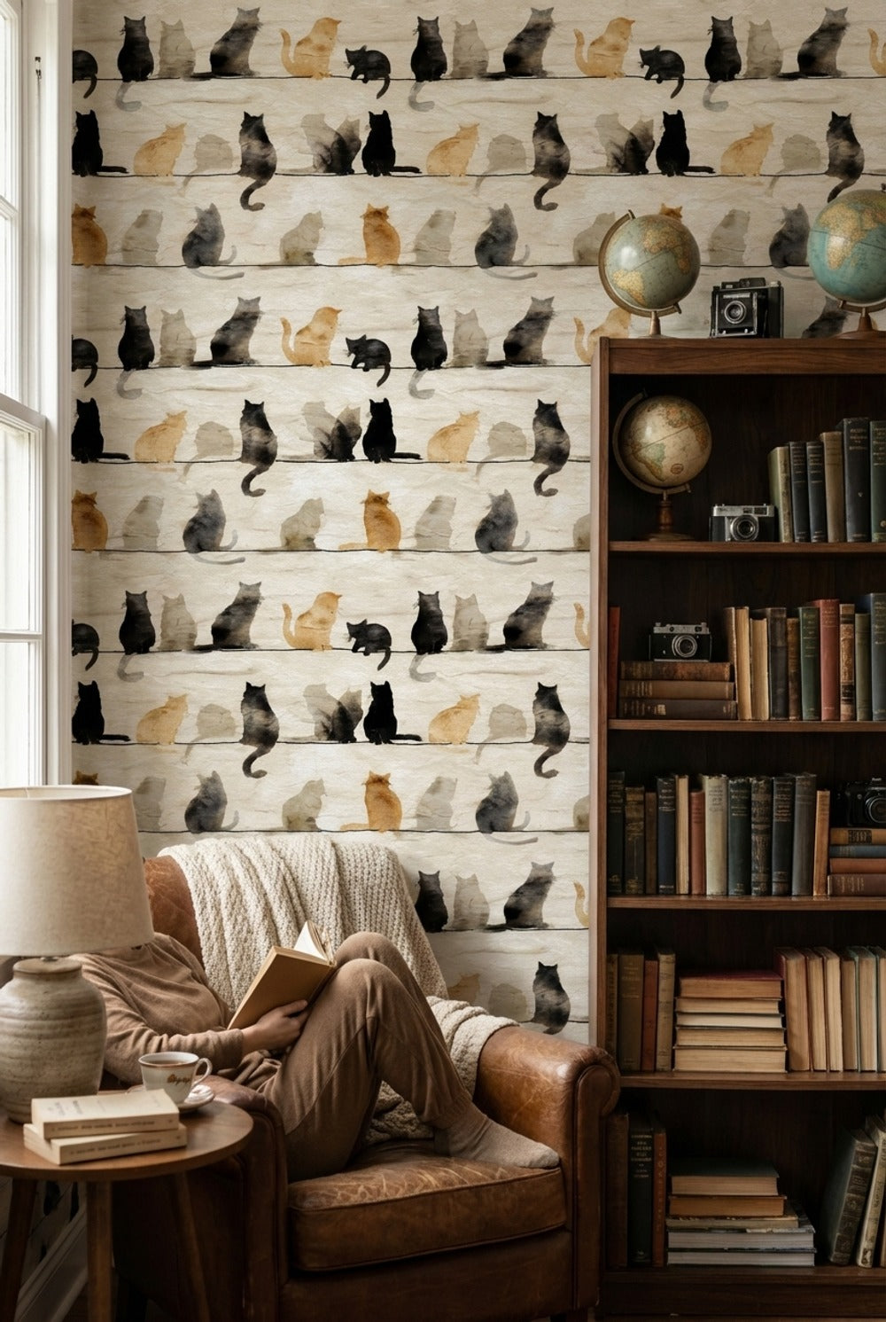 Cats Wallpaper Silhouettes Watercolor Decorative Mural