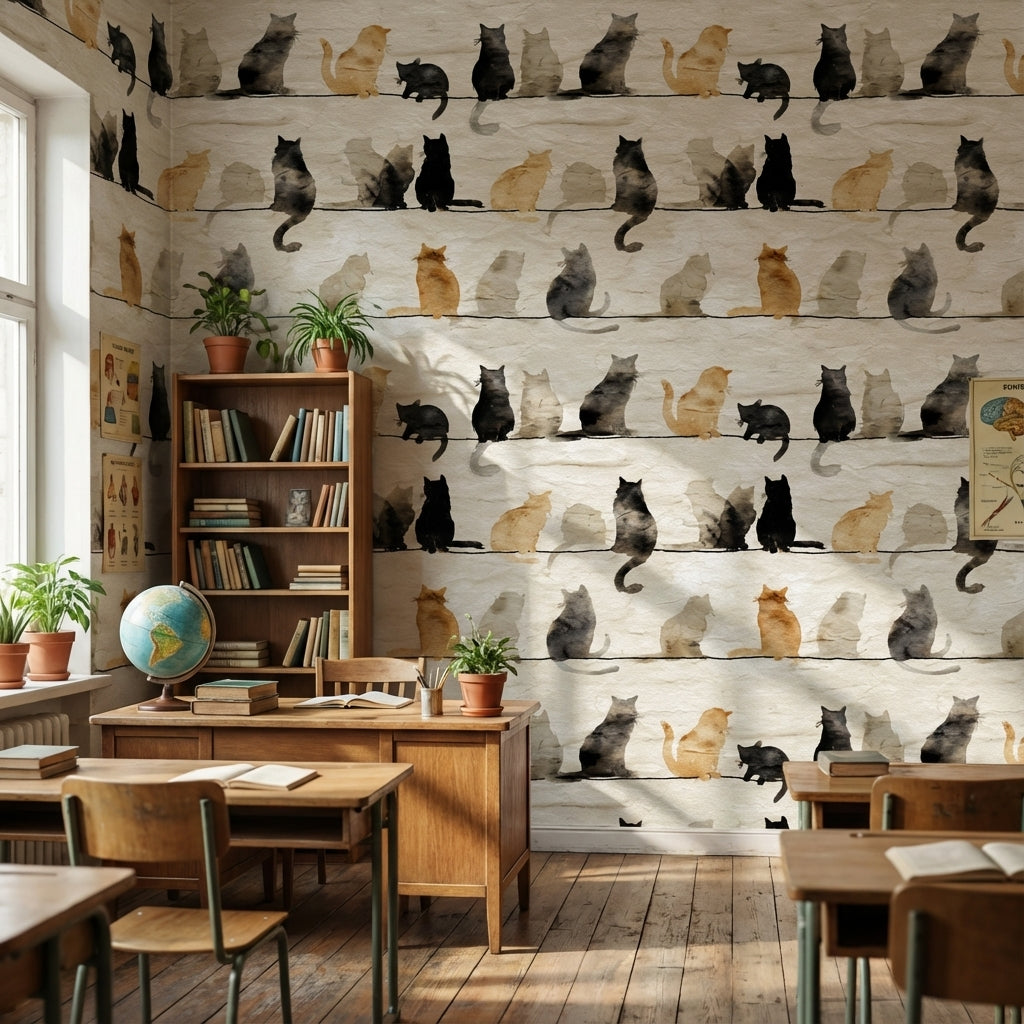 Cats Wallpaper Silhouettes Watercolor Decorative Mural
