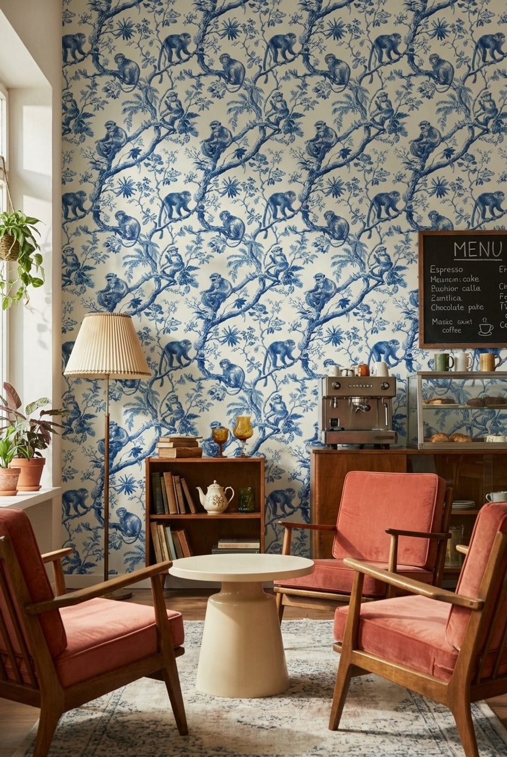 Monkeys Toile Wallpaper Floral Traditional Decorative Mural