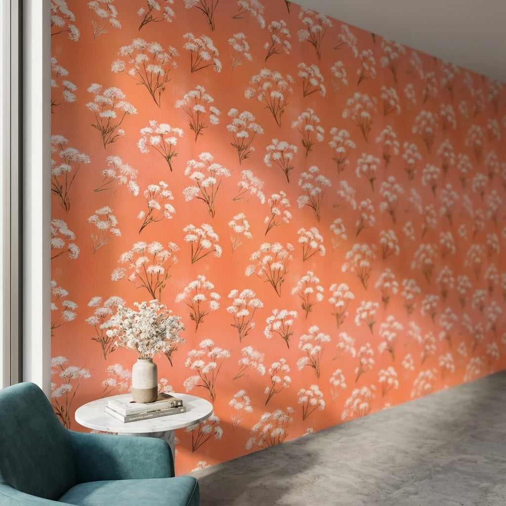 Floral Wallpaper Orange Removable Modern Wall Mural
