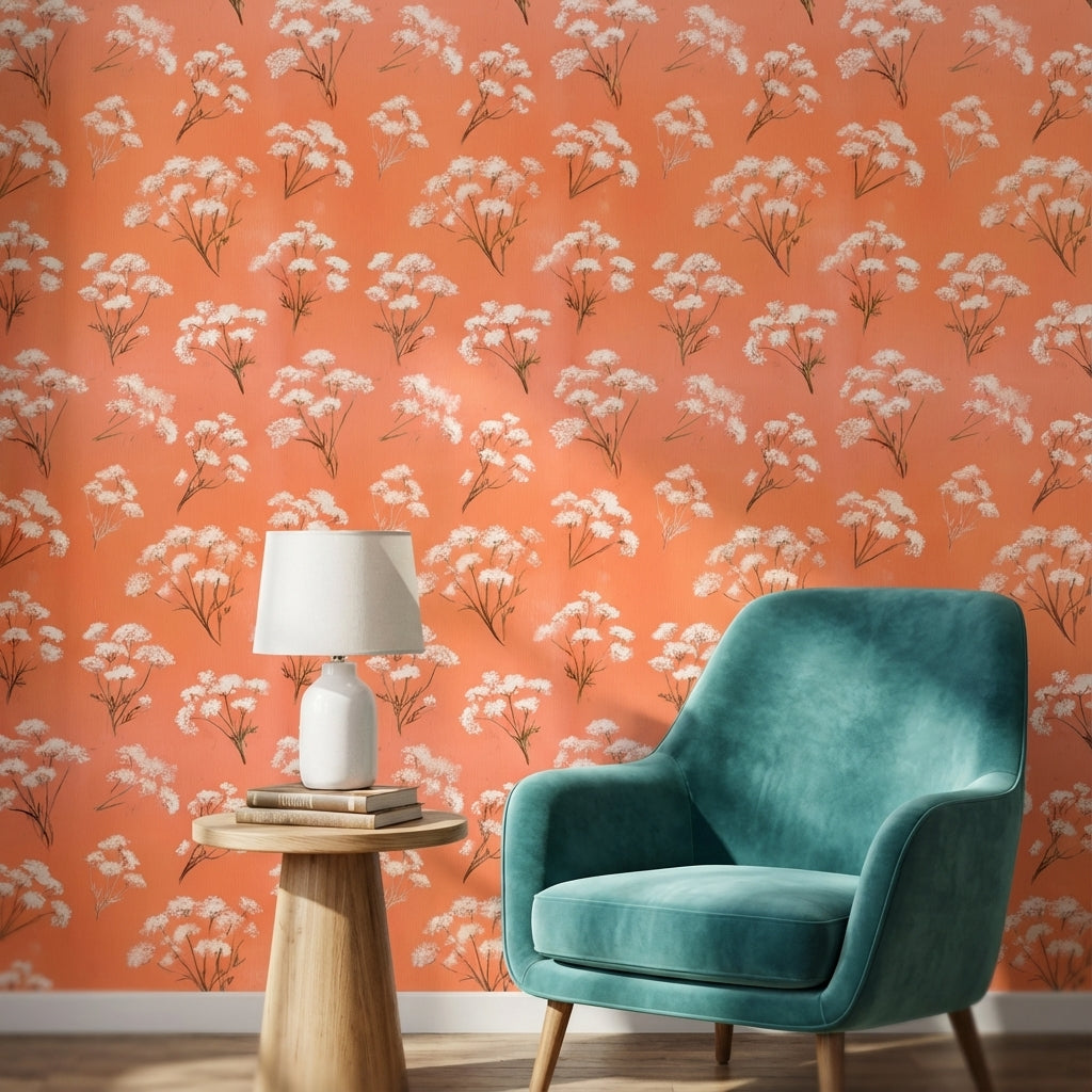Floral Wallpaper Orange Removable Modern Wall Mural