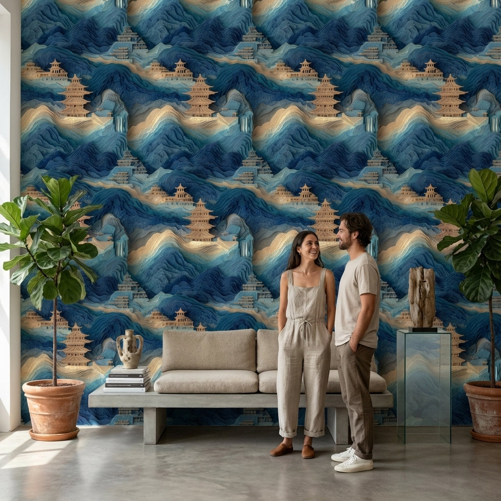 Landscape Wallpaper Pagoda Removable Asian Wall Mural