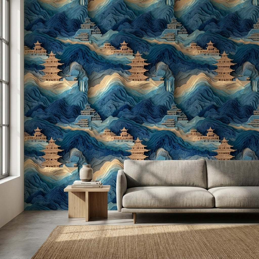 Landscape Wallpaper Pagoda Removable Asian Wall Mural