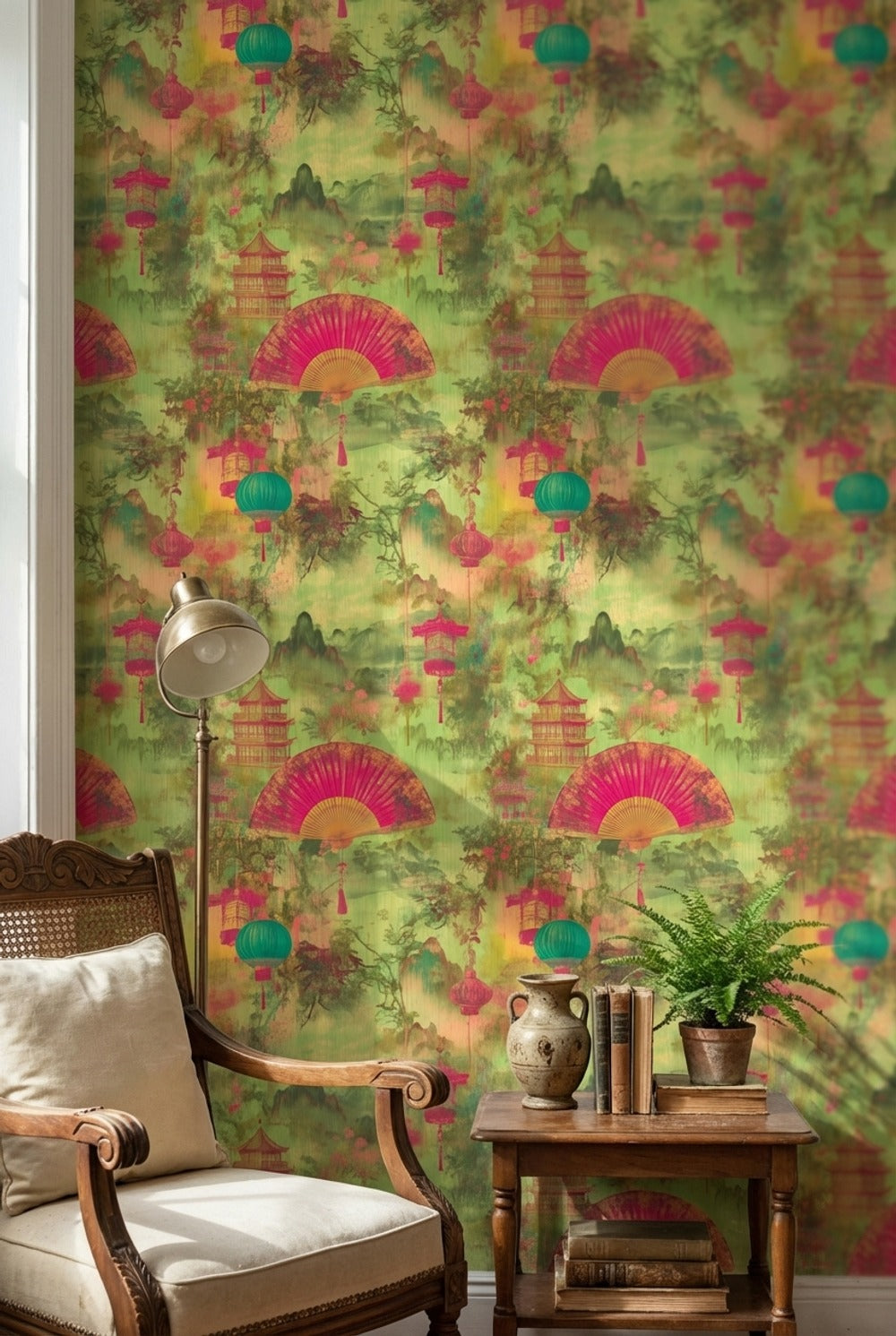 Asian Wallpaper Lanterns Pagoda Decorative Mural