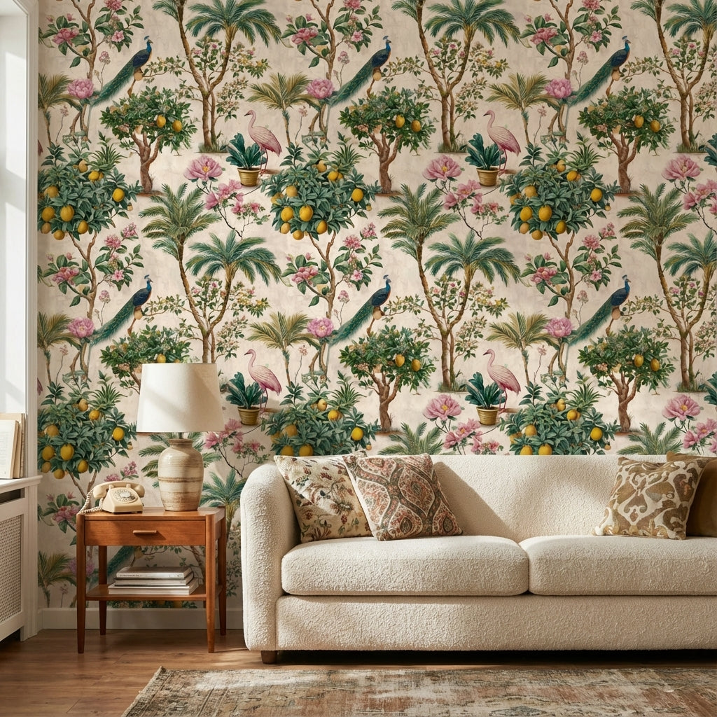 Peacock Wallpaper Floral Tropical Removable Wall Decor