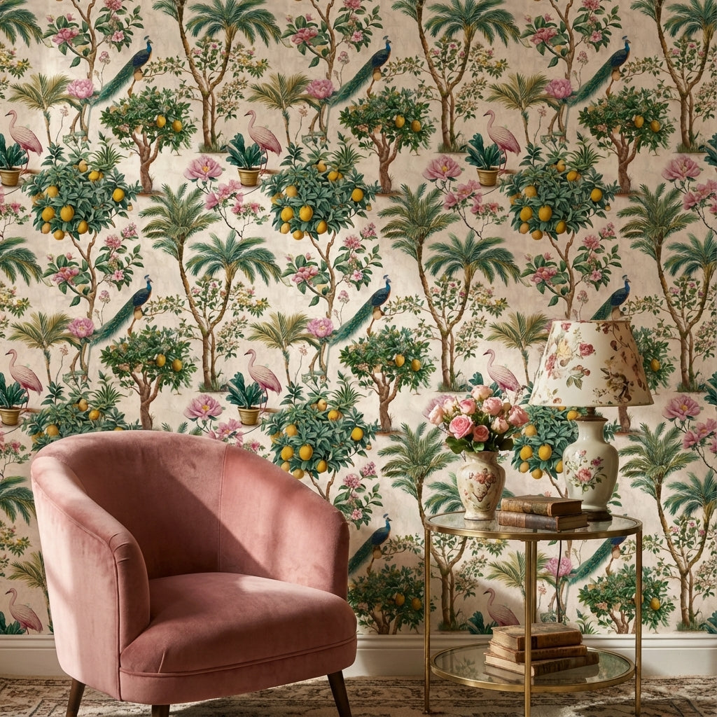 Peacock Wallpaper Floral Tropical Removable Wall Decor