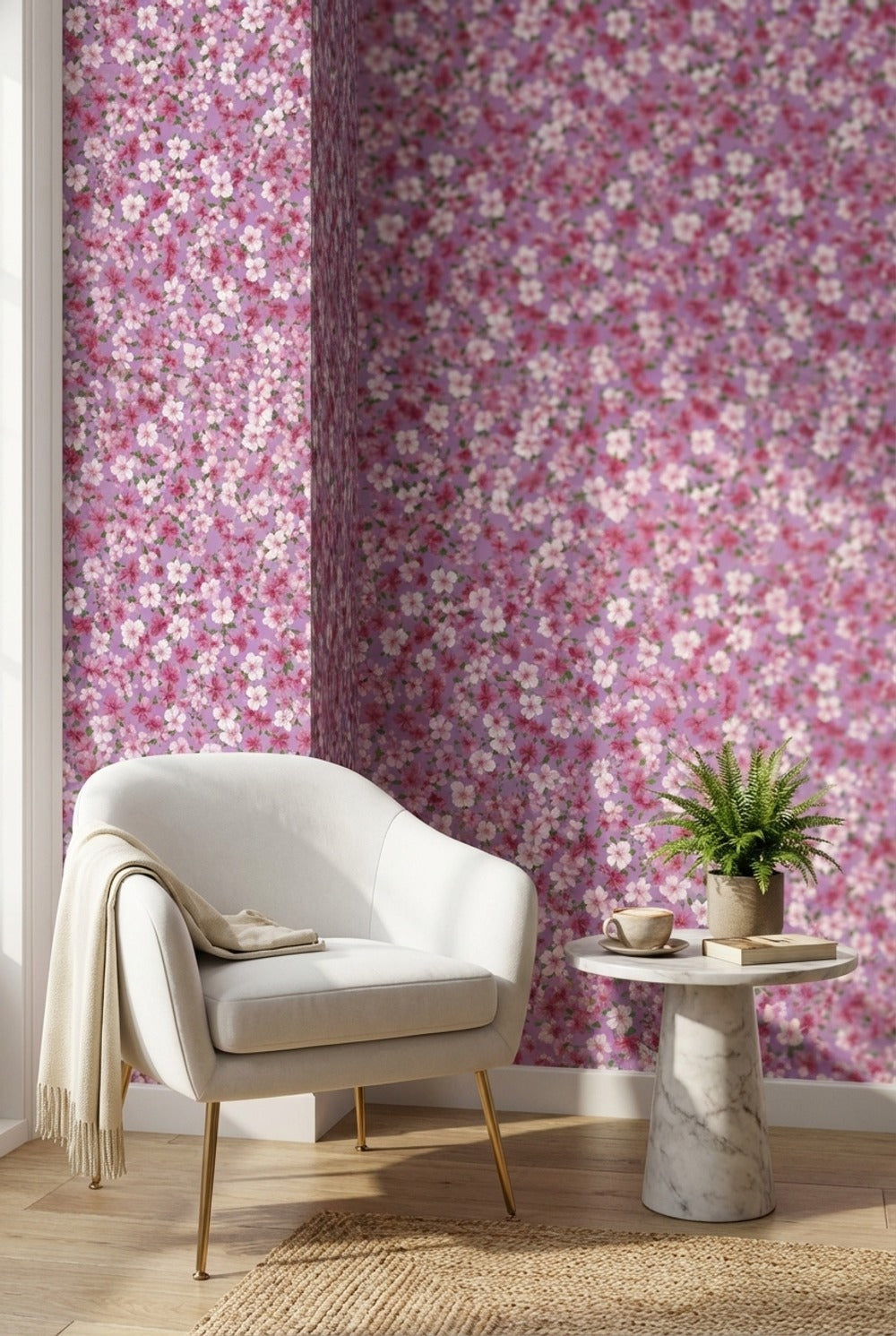 Purple Background Wallpaper Floral Modern Decorative Mural