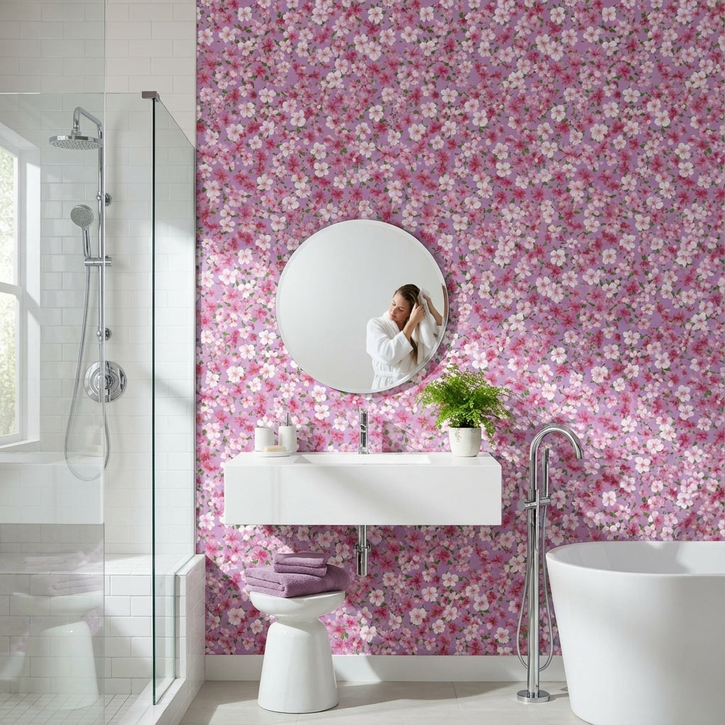 Purple Background Wallpaper Floral Modern Decorative Mural