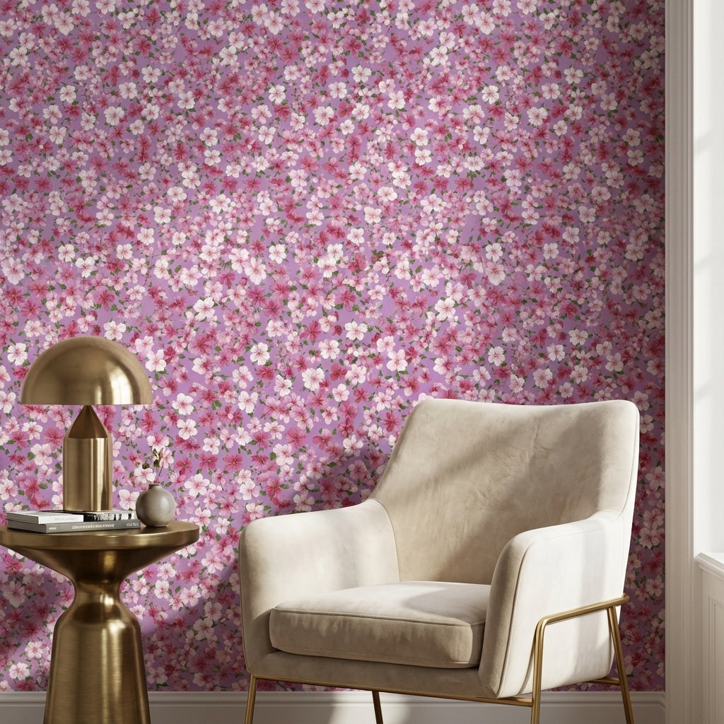 Purple Background Wallpaper Floral Modern Decorative Mural