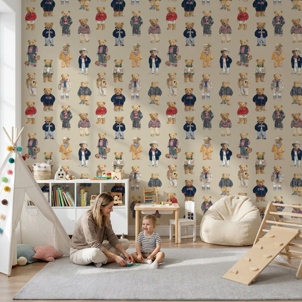 Teddy Bears Wallpaper Fashion Playful Decorative Mural