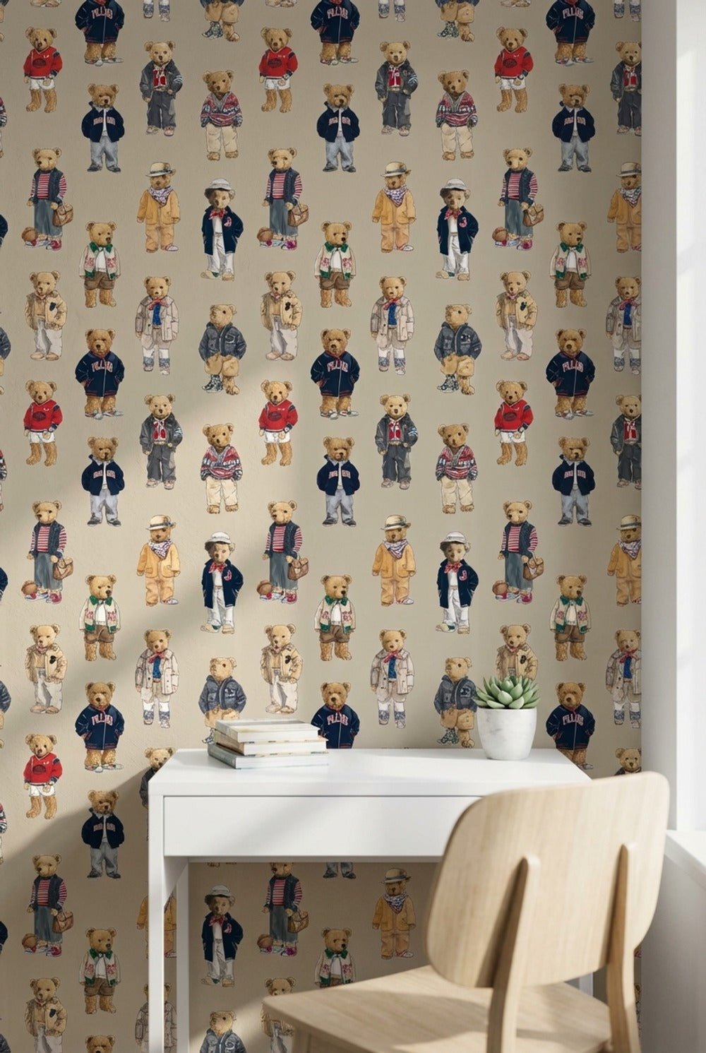 Teddy Bears Wallpaper Fashion Playful Decorative Mural