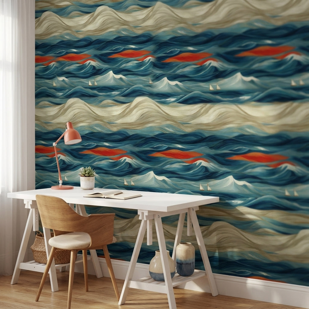 Abstract Wallpaper Ocean Waves Wall Mural