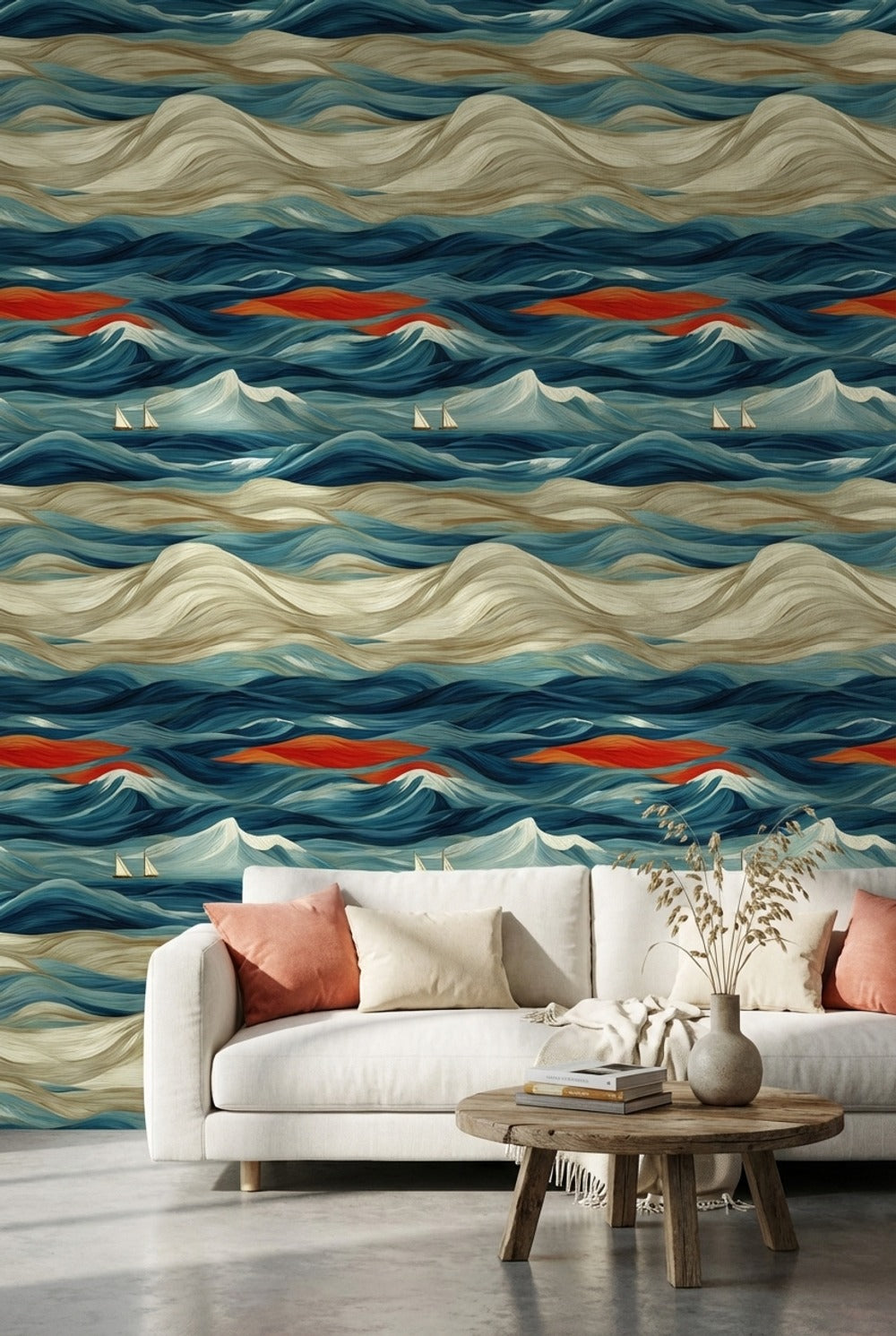 Abstract Wallpaper Ocean Waves Wall Mural
