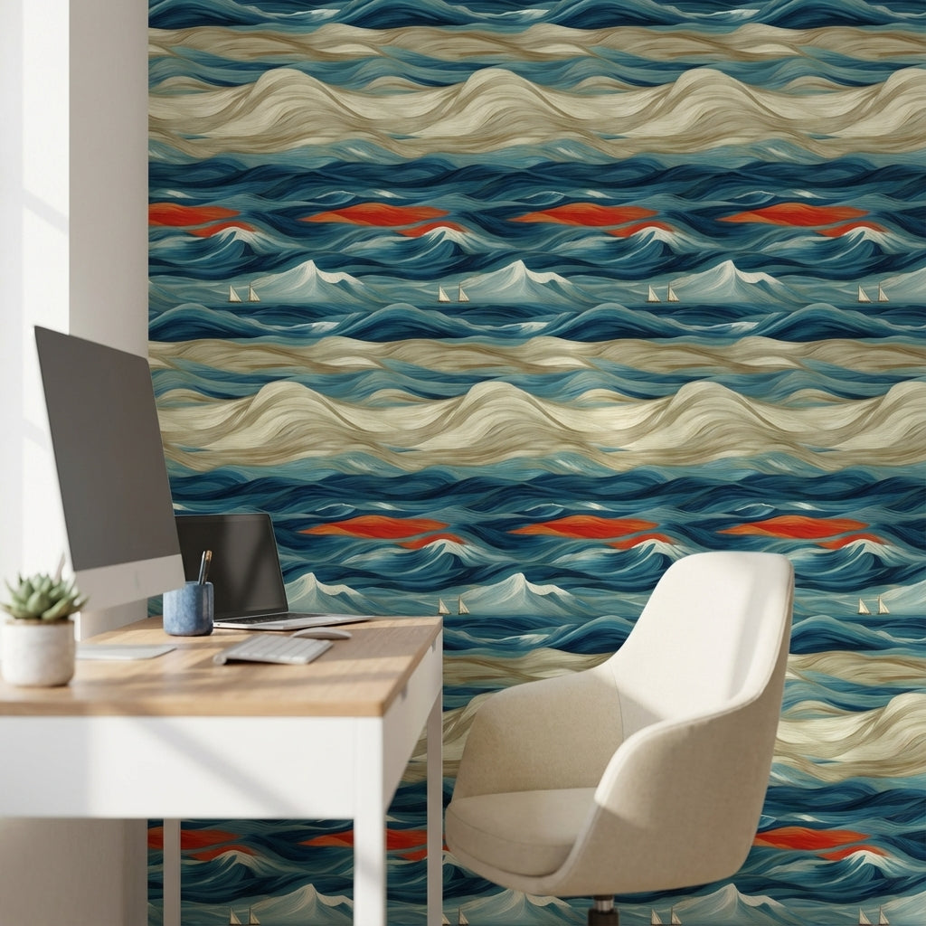 Abstract Wallpaper Ocean Waves Wall Mural