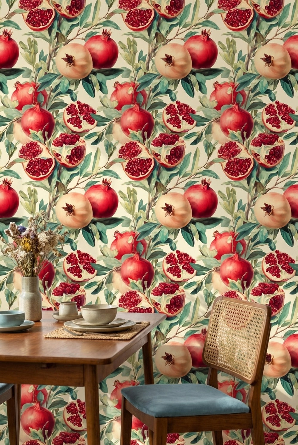 Shades Of Green Wallpaper Red Pomegranate Wall Mural
