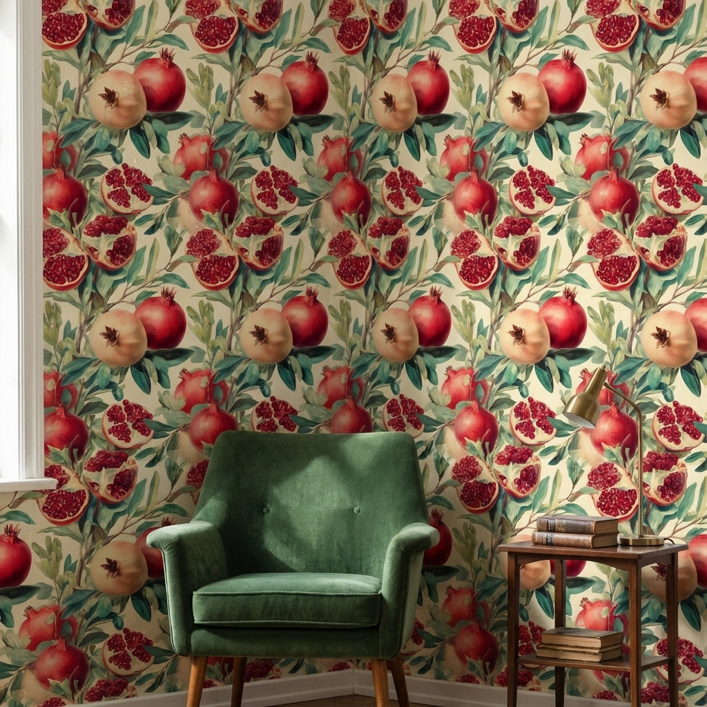 Shades Of Green Wallpaper Red Pomegranate Wall Mural