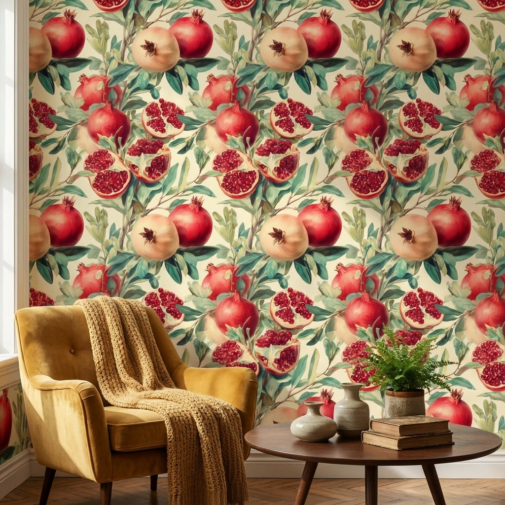 Shades Of Green Wallpaper Red Pomegranate Wall Mural