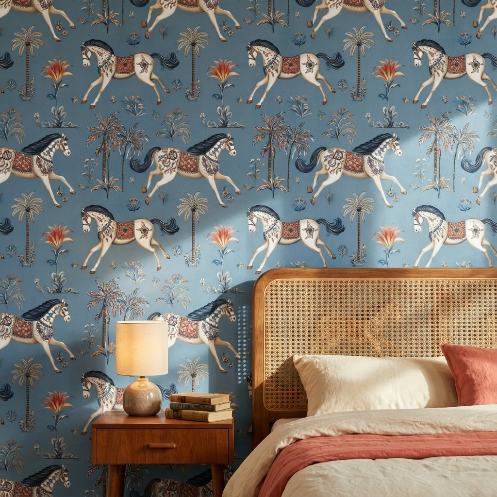 Chinoiserie Wallpaper Horses Floral Removable Wall Decor