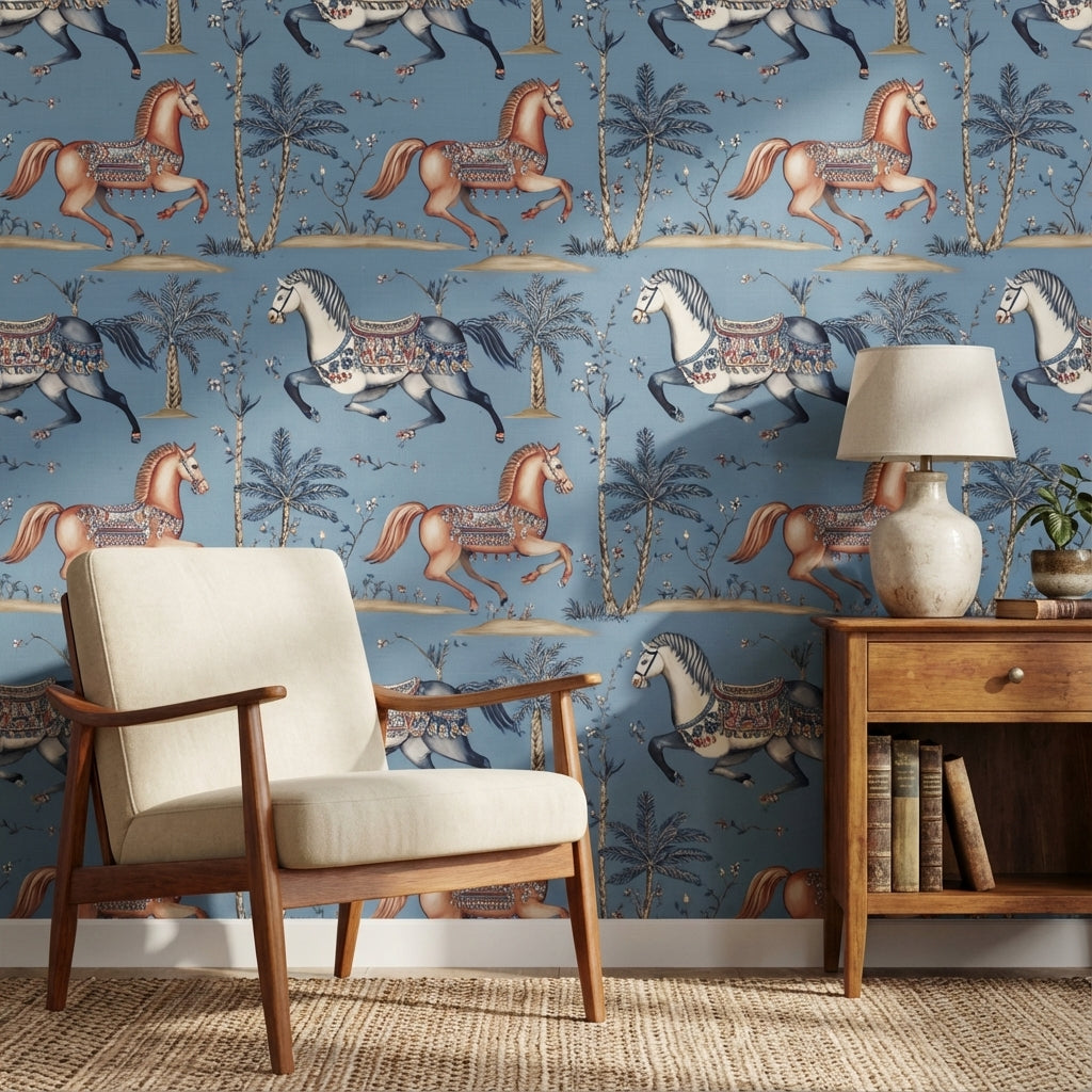 Vintage Toile Wallpaper Blue Removable Floral Wall Mural