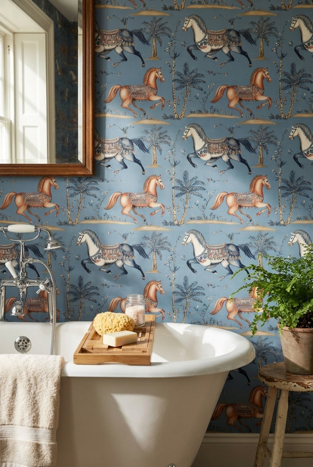 Vintage Toile Wallpaper Blue Removable Floral Wall Mural