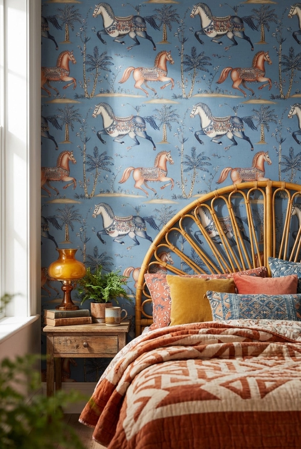 Vintage Toile Wallpaper Blue Removable Floral Wall Mural