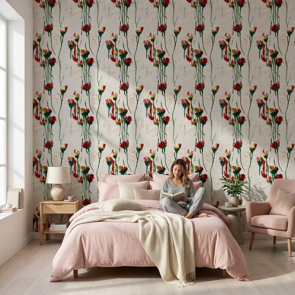 White Background Wallpaper Floral Abstract Wall Decor