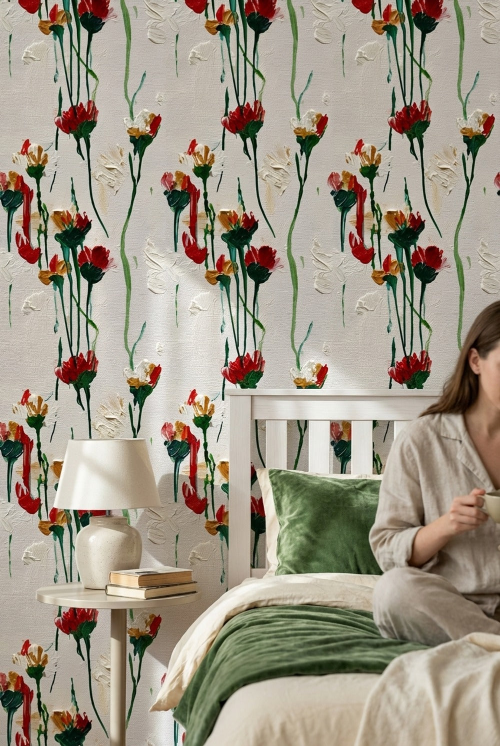 White Background Wallpaper Floral Abstract Wall Decor