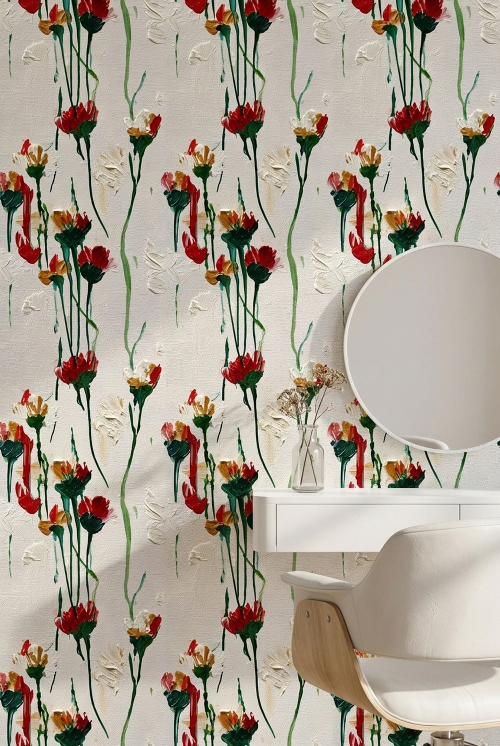 White Background Wallpaper Floral Abstract Wall Decor