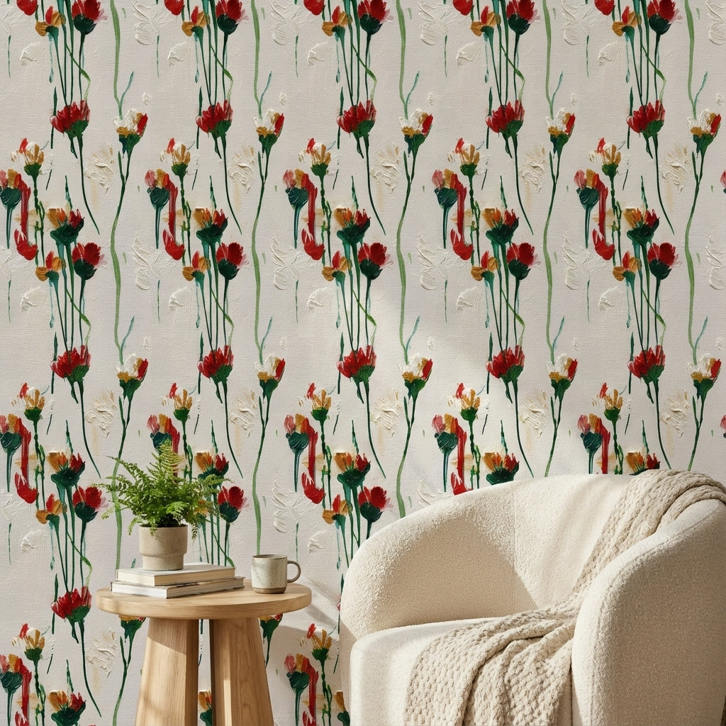 White Background Wallpaper Floral Abstract Wall Decor
