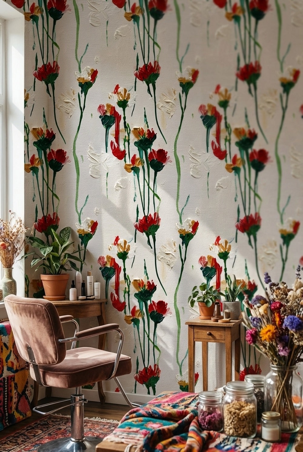 White Background Wallpaper Floral Abstract Wall Decor