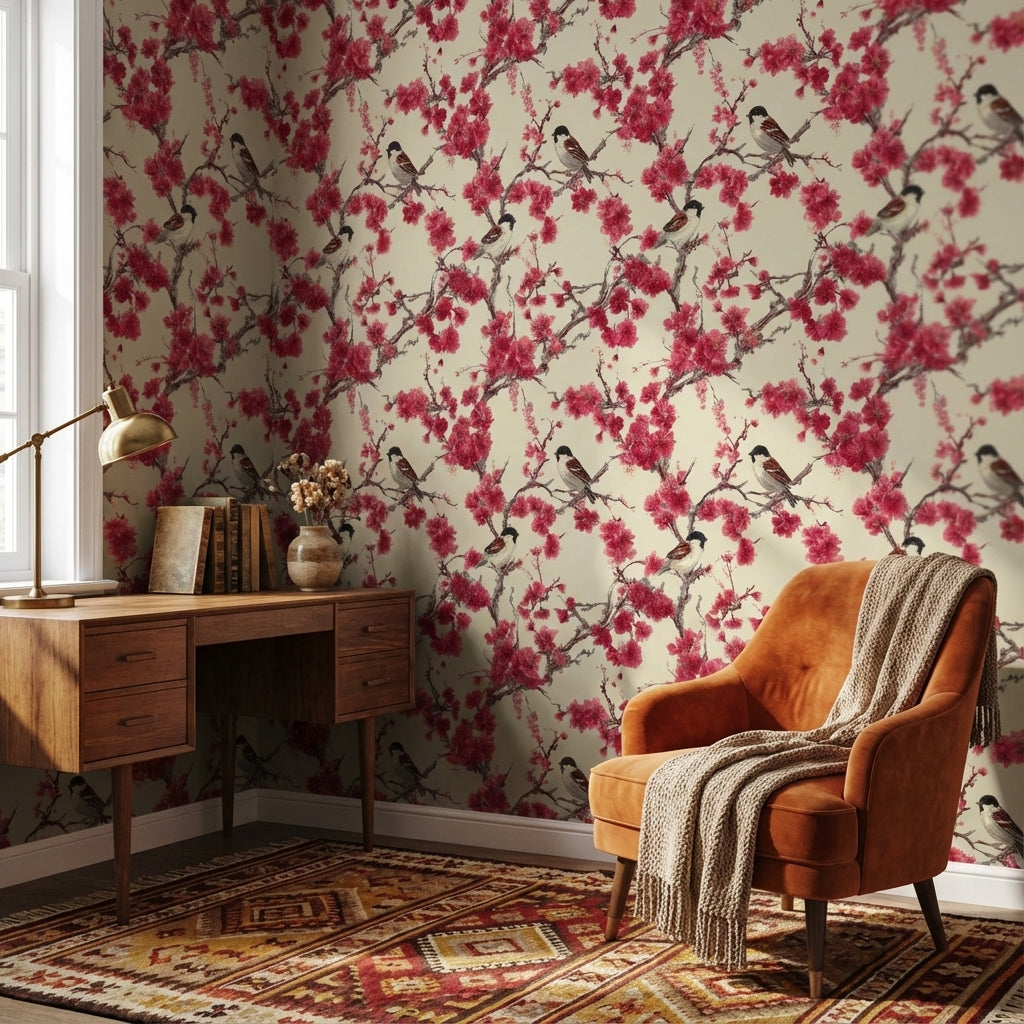 Birds Wallpaper Floral Removable Vintage Wall Mural